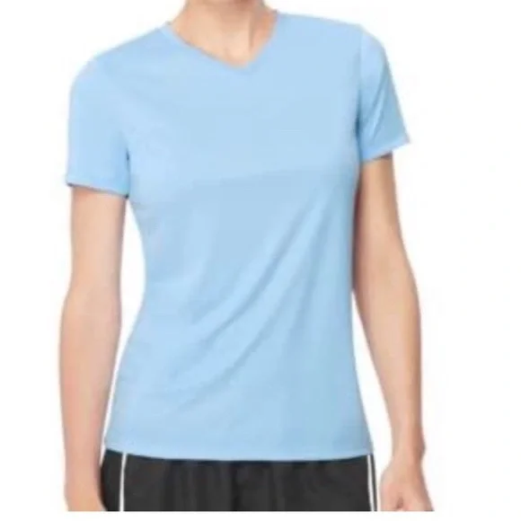 Hanes Tops Womens Cool Dri Light Blue Vneck Wicking Fitness
